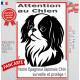 Plaque portail verticale "Attention au Chien, notre Epagneul Japonais Chin surveille et protège" dessin stylisé noir et blanc