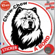 Disque autocollant "Chow-Chow à Bord" en noir et blanc. Sticker adhésif rond vitre voiture résiste intempéries