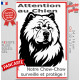 Plaque portail verticale "Attention au Chien, notre Chow-Chow surveille et protège" dessin stylisé noir et blanc, résiste soleil