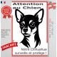 Plaque portail verticale "Attention au Chien, notre Chihuahua poils courts surveille et protège" dessin stylisé noir et blanc
