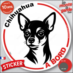 Disque autocollant voiture "Chihuahua poils courts à Bord" noir et blanc 2 tailles D