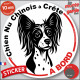Disque autocollant "Chien Nu Chinois à Crête à Bord" en noir et blanc. Sticker adhésif rond vitre voiture résiste intempéries
