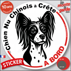 Disque autocollant voiture "Chien Nu Chinois à Crête à Bord" noir et blanc 2 tailles D