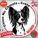 Disque autocollant voiture "Chien Nu Chinois à Crête à Bord" noir et blanc 2 tailles D