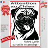 Plaque portail verticale "Attention au Chien, notre XXX surveille et protège" dessin stylisé noir et blanc, résiste intempéries
