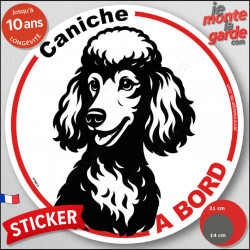 Disque autocollant voiture "Caniche à Bord" noir et blanc 2 tailles D