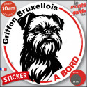 Disque autocollant voiture "Griffon Bruxellois à Bord" noir et blanc 2 tailles D