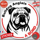 Disque autocollant "Bulldog Anglais à Bord" en noir et blanc. Sticker adhésif rond vitre voiture résiste intempéries