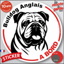 Disque autocollant voiture "Bulldog Anglais à Bord" noir et blanc 2 tailles D