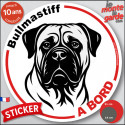 Disque autocollant voiture "Bullmastiff à Bord" noir et blanc 2 tailles D