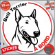 Disque autocollant "Bull Terrier à Bord" en noir et blanc. Sticker adhésif rond vitre voiture résiste intempéries