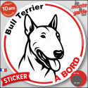 Disque autocollant voiture "Bull Terrier à Bord" noir et blanc 2 tailles D