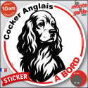 Disque autocollant voiture "Cocker Anglais à Bord" noir et blanc 2 tailles D