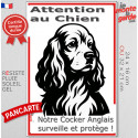 Plaque verticale "Attention au Chien, notre Cocker Anglais surveille et protège" 2 tailles D