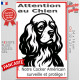 Plaque portail verticale "Attention au Chien, notre Cocker Américain surveille et protège" dessin stylisé noir et blanc, résiste