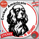 Disque autocollant "Cocker Américain à Bord" en noir et blanc. Sticker adhésif rond vitre voiture résiste intempéries