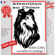 Plaque portail verticale "Attention au Chien, notre Colley surveille et protège" dessin stylisé noir et blanc, résiste intempéri