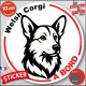 Disque autocollant "Welsh Corgi à Bord" en noir et blanc. Sticker adhésif rond vitre voiture résiste intempéries