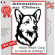 Plaque portail verticale "Attention au Chien, notre Welsh Corgi surveille et protège" dessin stylisé noir et blanc, résiste