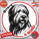 Disque autocollant "Briard à Bord" en noir et blanc. Sticker adhésif rond vitre voiture résiste intempéries