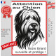 Plaque portail verticale "Attention au Chien, notre Briard surveille et protège" dessin stylisé noir et blanc, résiste intempéri