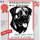 Plaque portail verticale "Attention au Chien, notre Cane Corso Italiano surveille et protège" dessin stylisé noir et blanc