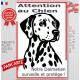 Plaque portail verticale "Attention au Chien, notre Dalmatien surveille et protège" dessin stylisé noir et blanc, résiste soleil
