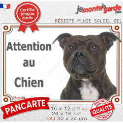 Staffie bringé Tête, plaque portail extérieur "Attention au Chien" photo race Staffordshire Bull Terrier résiste intempéries
