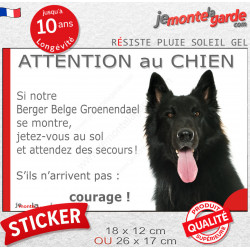 Berger Belge Groenendael, Sticker humour "Attention au Chien, montre, jetez-vous au sol et attendez secours" autocollant photo