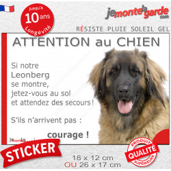 Leonberg, Sticker humour "Attention au Chien, montre, jetez-vous au sol et attendez secours" autocollant drôle photo