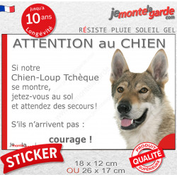 Chien-Loup Tchèque, Sticker humour "Attention au Chien, montre, jetez-vous au sol et attendez secours" photo Tchécoslovaque
