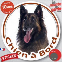 Berger Belge Tervueren noir et feu charbonné, sticker autocollant rond "Chien à Bord" Disque photo adhésif vitre voiture