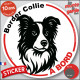 Disque autocollant "Border Collie à Bord" en noir et blanc. Sticker adhésif rond vitre voiture résiste intempéries
