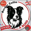 Disque autocollant voiture "Border Collie à Bord" noir et blanc 2 tailles D