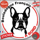 Disque autocollant "Bouledogue Français à Bord" en noir et blanc. Sticker adhésif rond vitre voiture résiste intempéries