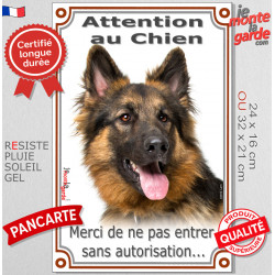 Berger Allemand noir et feu Poils Longs, plaque portail "Attention au chien, entrez pas sans autorisation" vertical photo