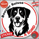 Disque autocollant "Bouvier Suisse à Bord" en noir et blanc. Sticker adhésif rond vitre voiture résiste intempéries