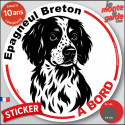 Disque autocollant voiture "Epagneul Breton à Bord" noir et blanc 2 tailles D