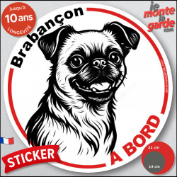Disque autocollant "Brabançon à Bord" en noir et blanc. Sticker adhésif rond vitre voiture résiste intempéries