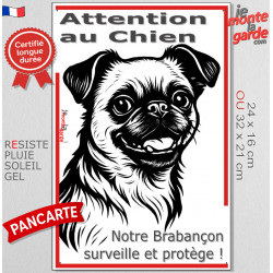 Plaque portail verticale "Attention au Chien, notre Brabançon surveille et protège" dessin stylisé noir et blanc, résiste soleil