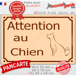 "Attention au Chien" Plaque de Rue Sable Beige extérieure, panneau affiche pancarte portail résiste intempéries