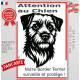 Plaque portail verticale "Attention au Chien, notre Border Terrier surveille et protège" dessin stylisé noir et blanc, résiste