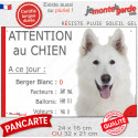 Berger Blanc Suisse, plaque humour "Attention au Chien, Nombre de Voleurs..." 2 tailles NBR D