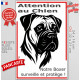Plaque portail verticale "Attention au Chien, notre XXX surveille et protège" dessin stylisé noir et blanc, résiste intempéries