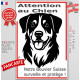 Plaque portail verticale "Attention au Chien, notre Bouvier Suisse Appenzell surveille et protège" dessin stylisé noir et blanc