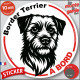 Disque autocollant "Border Terrier à Bord" en noir et blanc. Sticker adhésif rond vitre voiture résiste intempéries