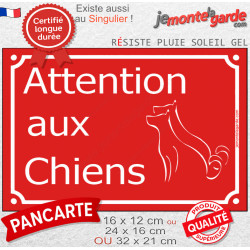 Plaque Portail rouge rue "Attention auX ChienS" au pluriel, pancarte panneau extérieur résiste intempéries