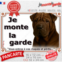 Shar-Peï marron chocolat, plaque portail "Je Monte la Garde, risques périls" 3 Tailles LUX D