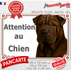 Shar-Peï marron chocolat, plaque portail "Attention au Chien" photo Sharpei brun résiste intempéries