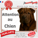 Shar-Peï marron chocolat, plaque portail photo extérieure "Attention au Chien" 3 tailles LUX D